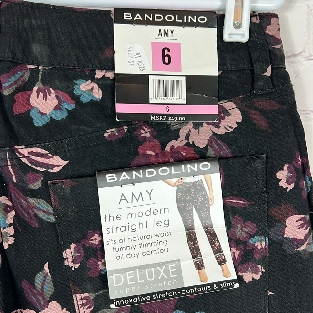 Bandolino Amy Modern Straight Leg Tummy Slimming Stretch Jeans Black Floral 6 - Picture 5 of 10